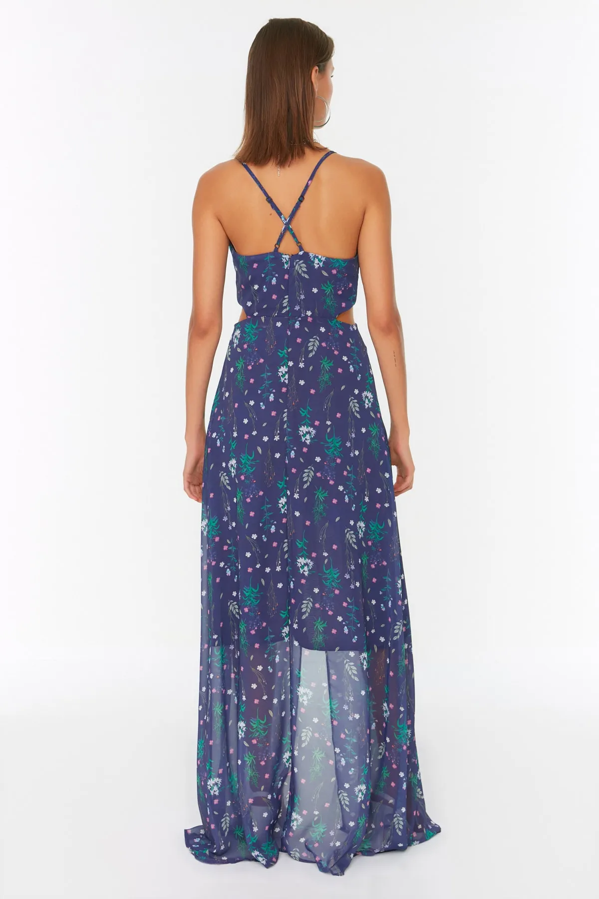 Trendyol Collection  Marineblaues, geschlitztes, detailliertes Webkleid TWOSS20EL1270