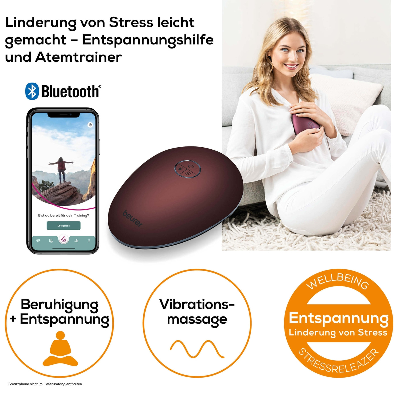 Beurer stress releaZer®-Entspannungshilfe & Atemtrainer zur Linderung von Stress mit Vibration & Wärme