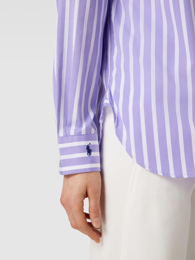 Bluse mit Streifenmuster und Logo-Stitching in lila
