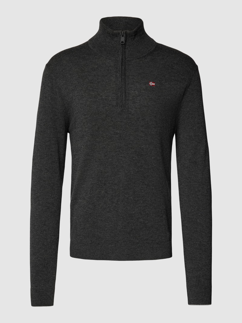 Wollpullover mit Troyer-Kragen in anthrazit