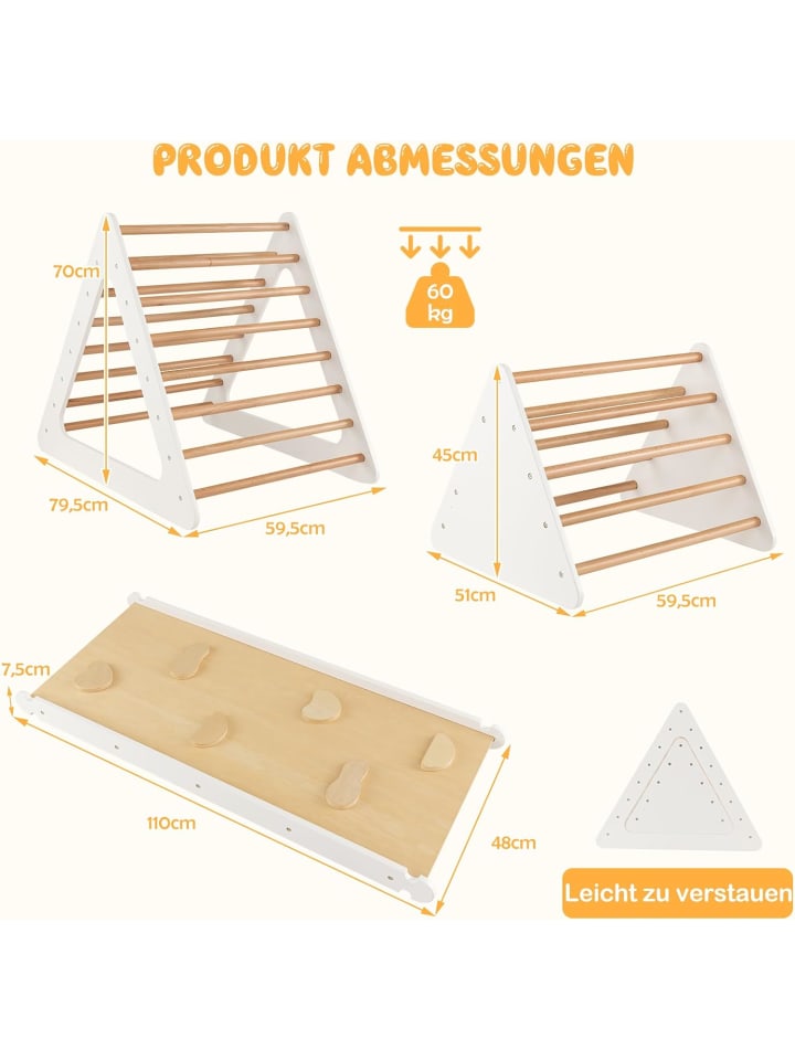 COSTWAY 3 in 1 Kletterdreieck mit Leiter in Beige günstig kaufen 70 cm