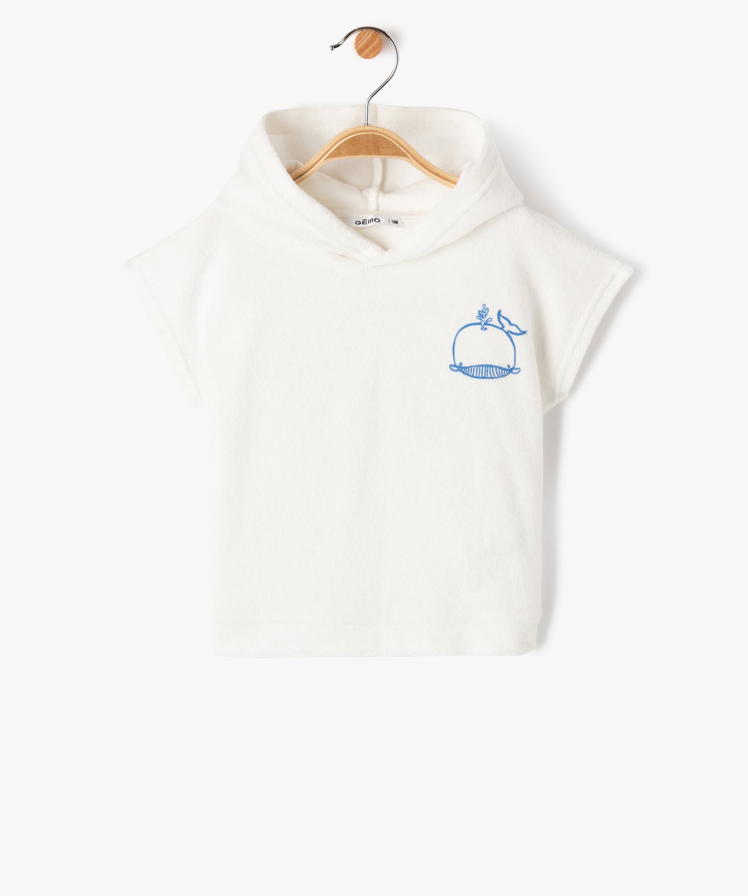 Tee-shirt bébé à manches courtes et capuche en éponge blanc | GEMO