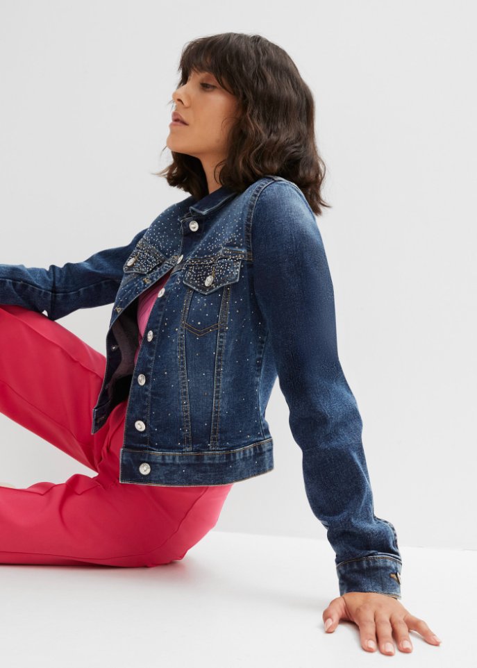 Jeansjacke mit Strass-Applikation