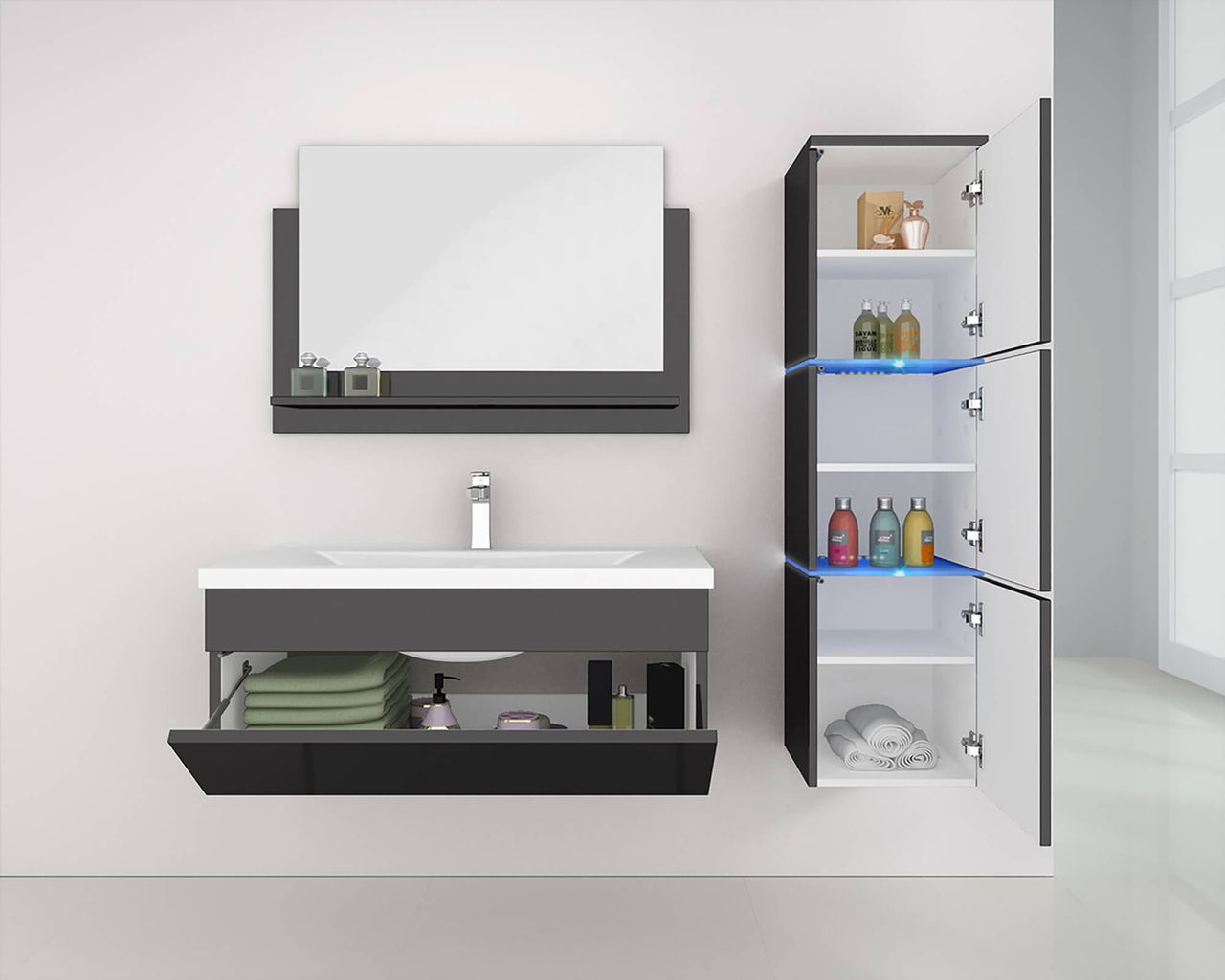 Home Deluxe Badmöbel WANGEROOGE BIG 80 cm XL - schwarz