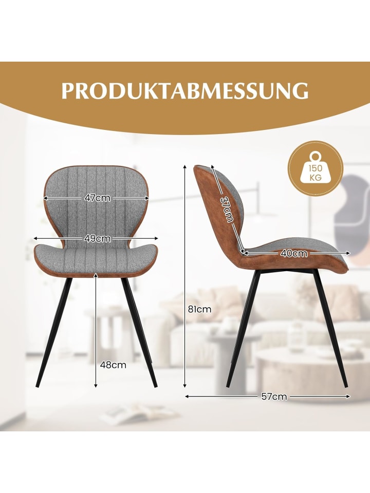 COSTWAY 2er Set Esszimmerstühle in Grau günstig kaufen onesize