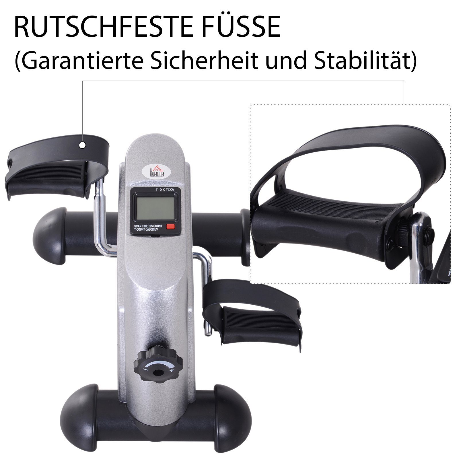 HOMCOM Heimtrainer Mini Bike Pedaltrainer Trainingsrad Fahrradgerät Gusseisen Silber (1-tlg., mit LCD-Display), 35B x 40T x 31H cm