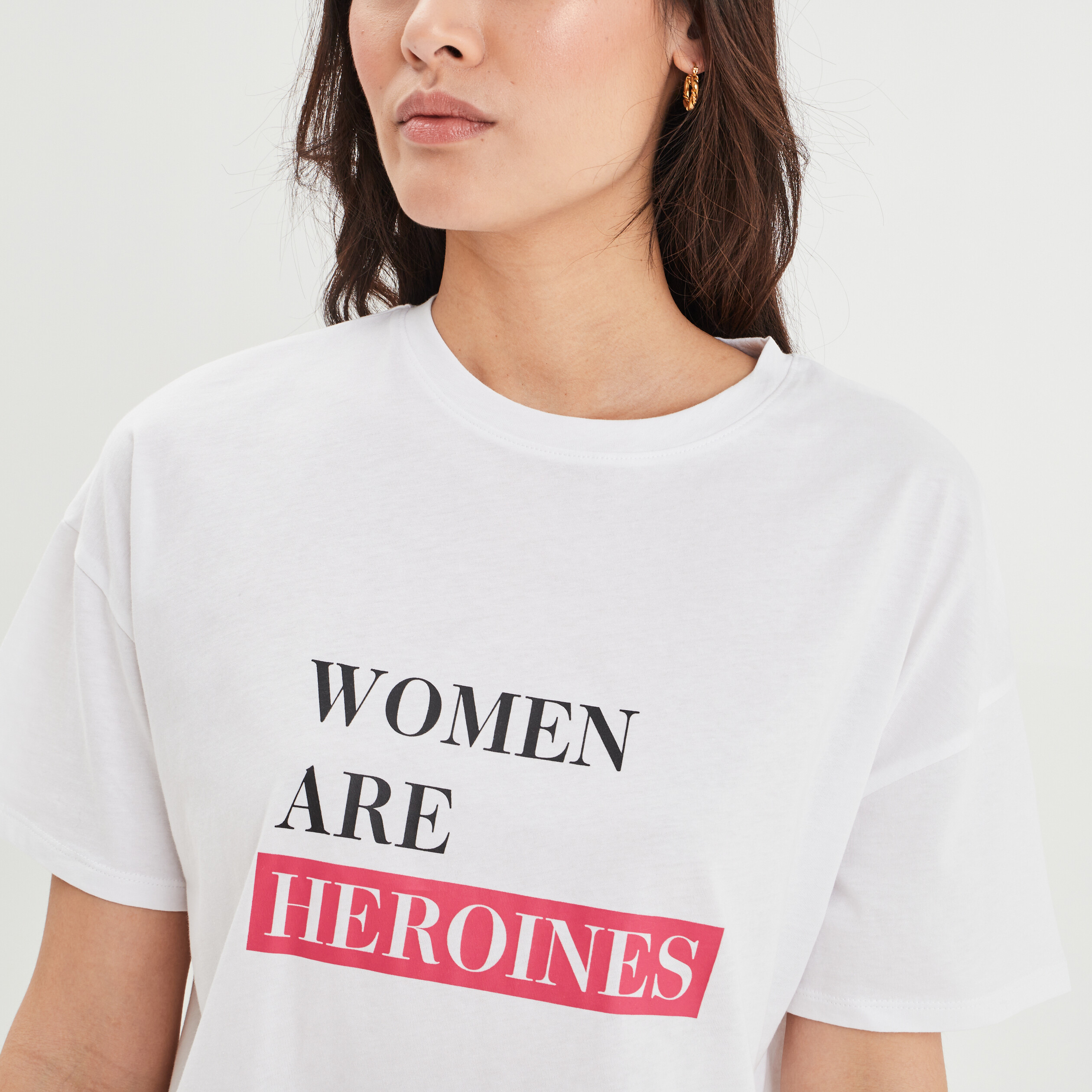 T-shirt oversize manches courtes coton blanc femme | La Halle