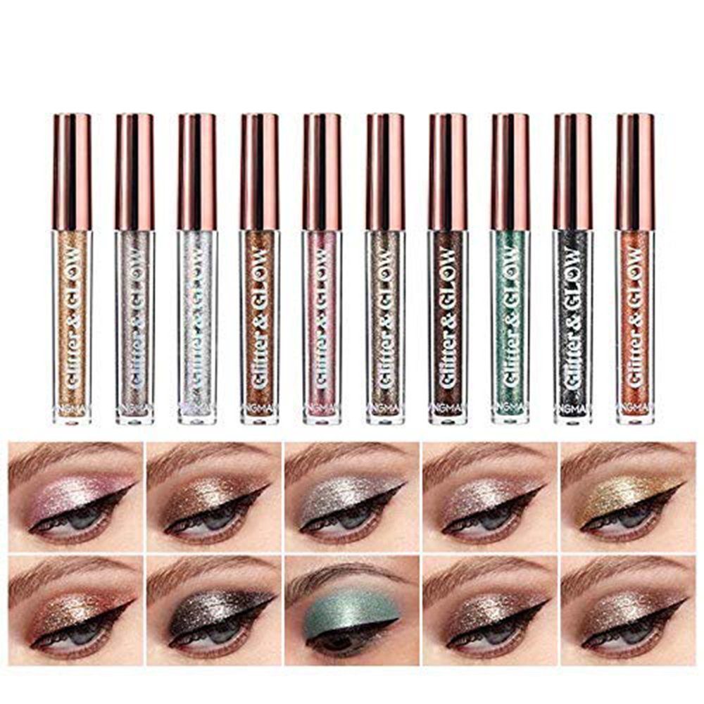 Haiaveng Lidschatten 10PCS flüssiger Glitter Lidschatten Metallischer Schimmer Lidschatten, Cremiger Veganer Lidschatten