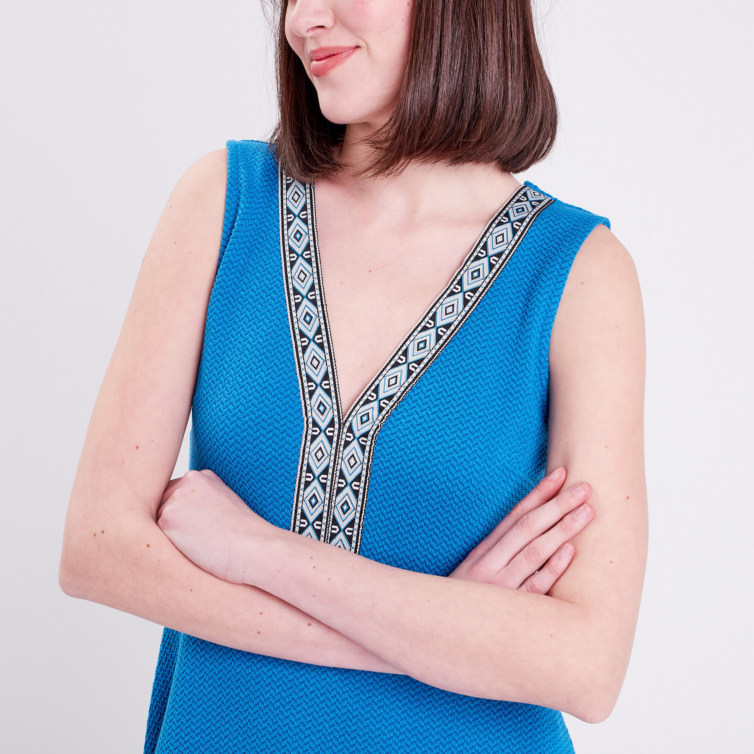 Robe évasée sans manches bleu femme | Cache Cache