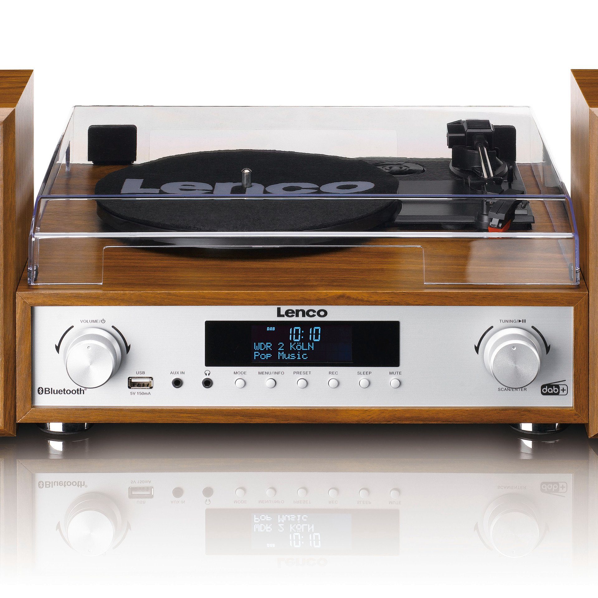 Lenco MC-160WD Hifi-Set DAB+, FM-Radio, Plattenspieler und Bluetooth Radioplattenspieler (Bluetooth)
