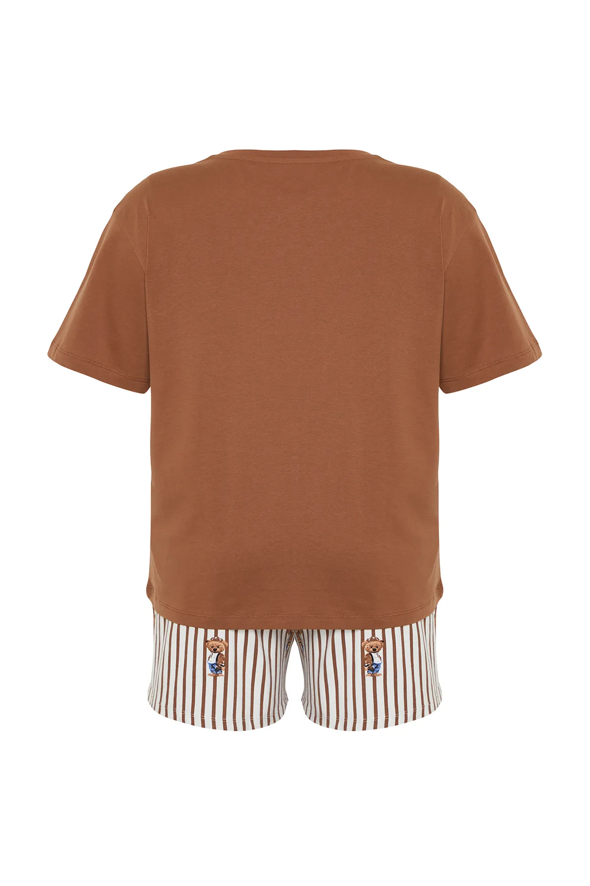 Trendyol Curve  Gestricktes Paar-Pyjama-Set mit Teddybärmuster in Braun TBBSS24AI00044