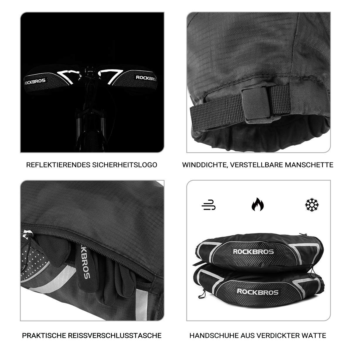 ROCKBROS Fahrradhandschuhe Lenkerstulpen Lenker Handschuhe für Fahrrad Motorrad Roller Scooter Gefüttert Winddicht Wasserfest Reflektierend