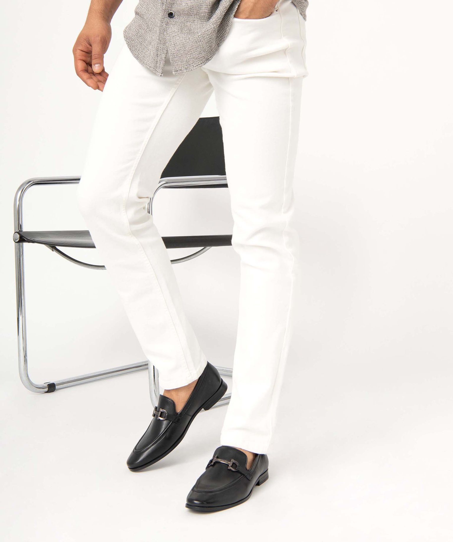 Mocassins homme style loafers dessus cuir uni noir | GEMO