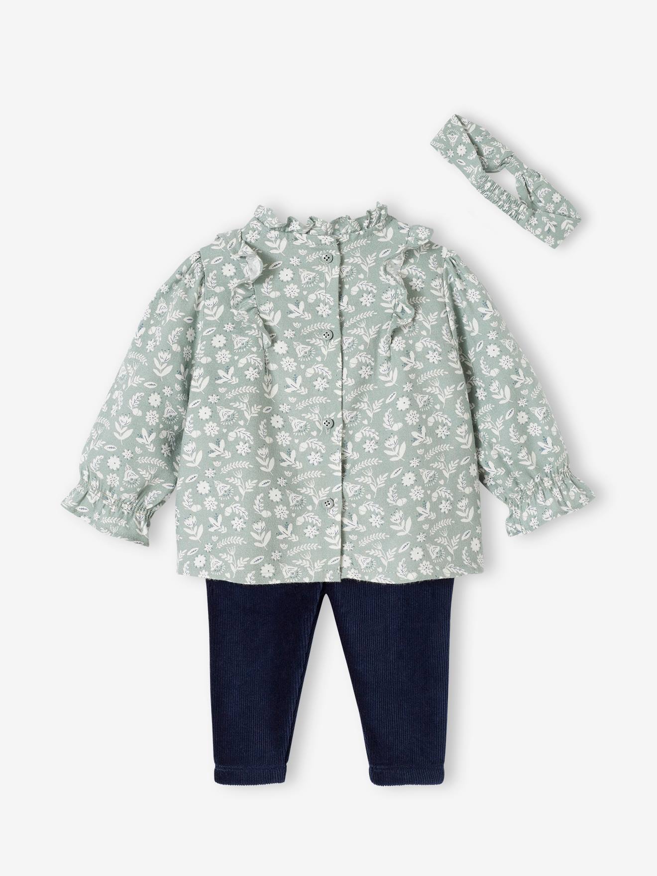 Vertbaudet Geschenk-Set: Mädchen Baby-Outfit & Mama-Armband - salbeigrün