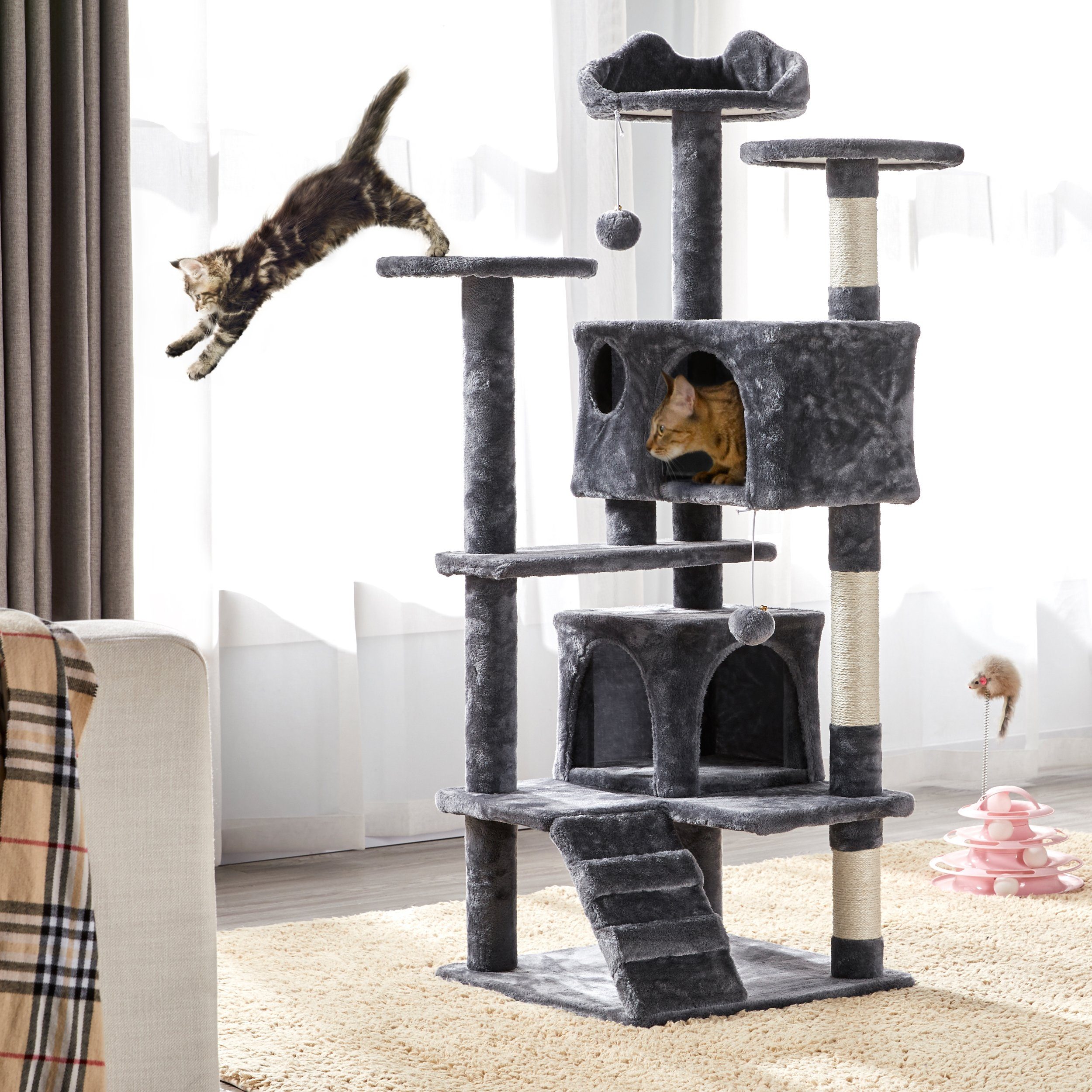 Yaheetech Kratzbaum, Stabiler Katzenbaum, Kletterbaum für Katzen Höhe 137 cm