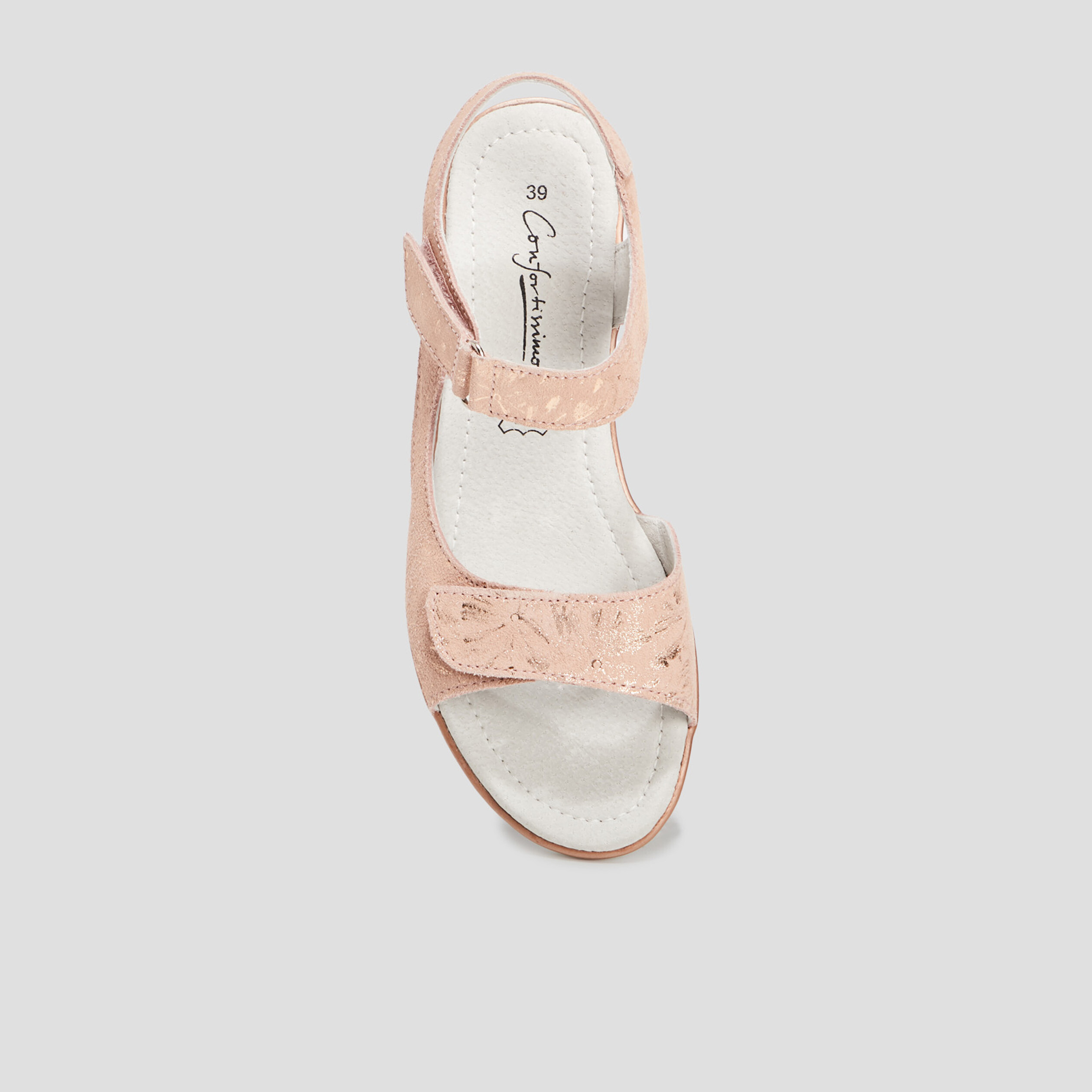 Sandales à scratchs en cuir rose femme | La Halle