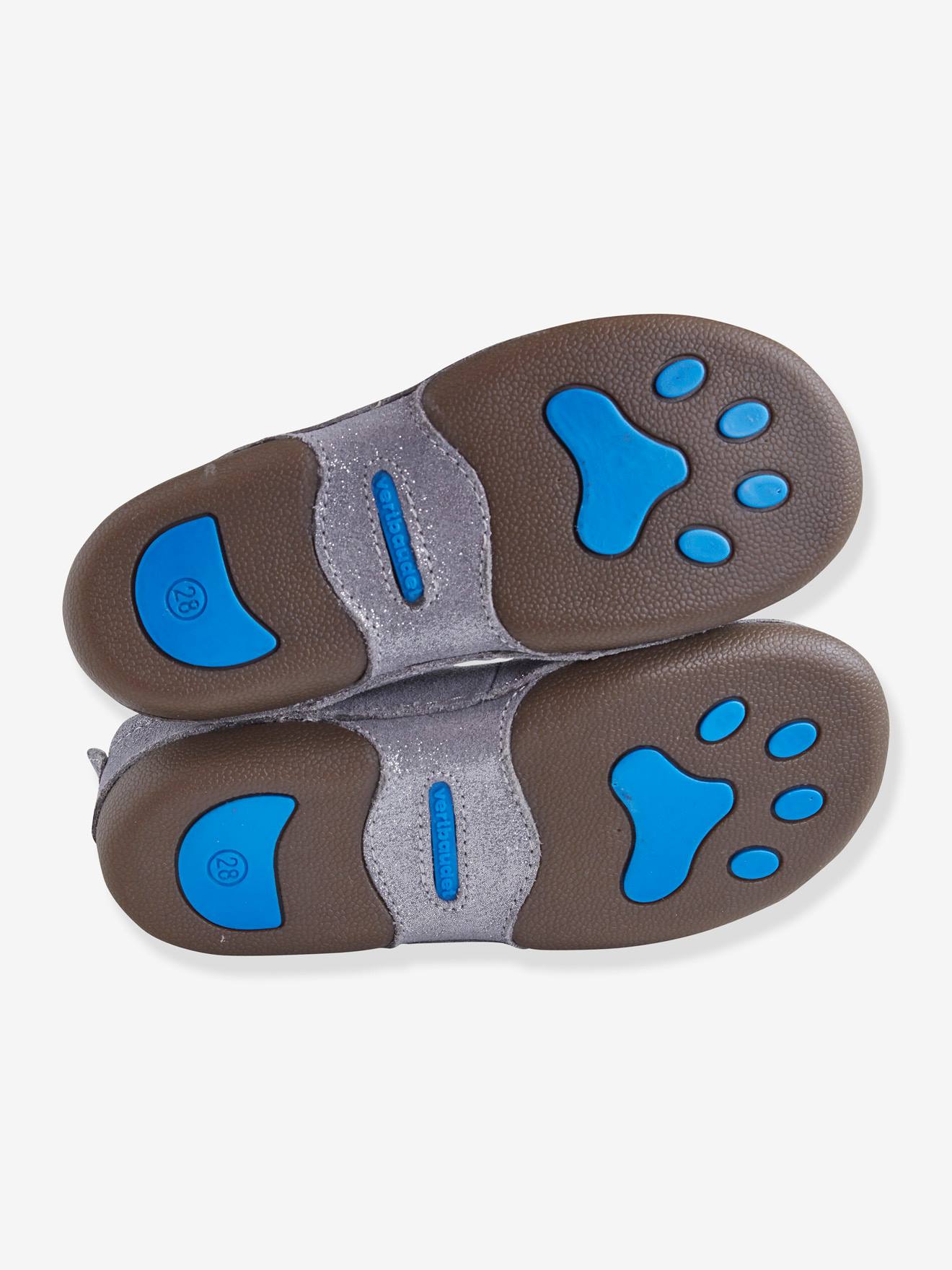 Chaussons élastiqués fille en cuir gris clair