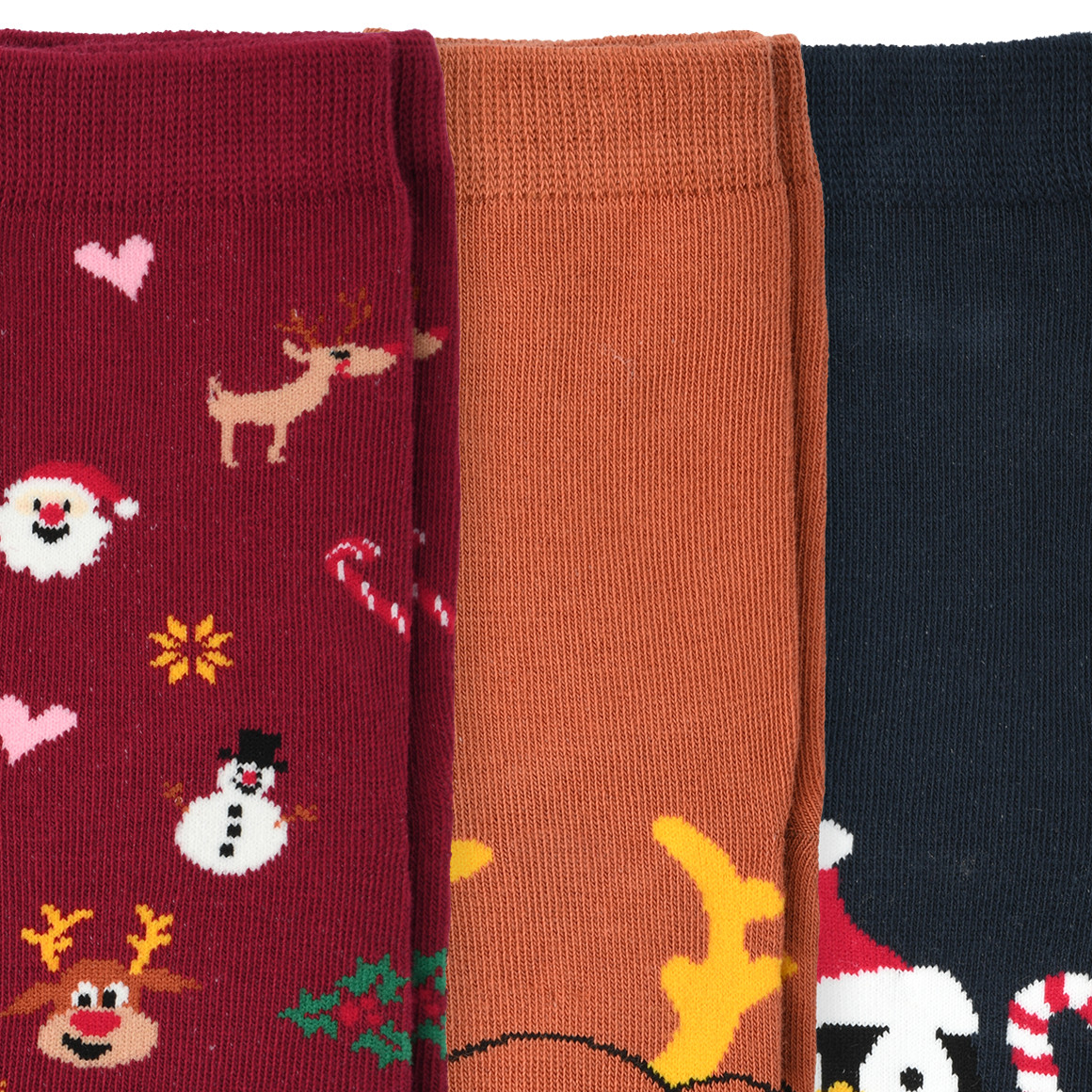 3 Paar Kinder Weihnachtssocken im Set hellbraun / dunkelrot / dunkelblau