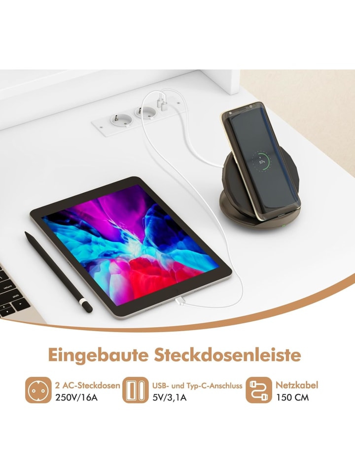 COSTWAY Schreibtisch mit Ladestation & USB/Type-C in Weiß günstig kaufen onesize