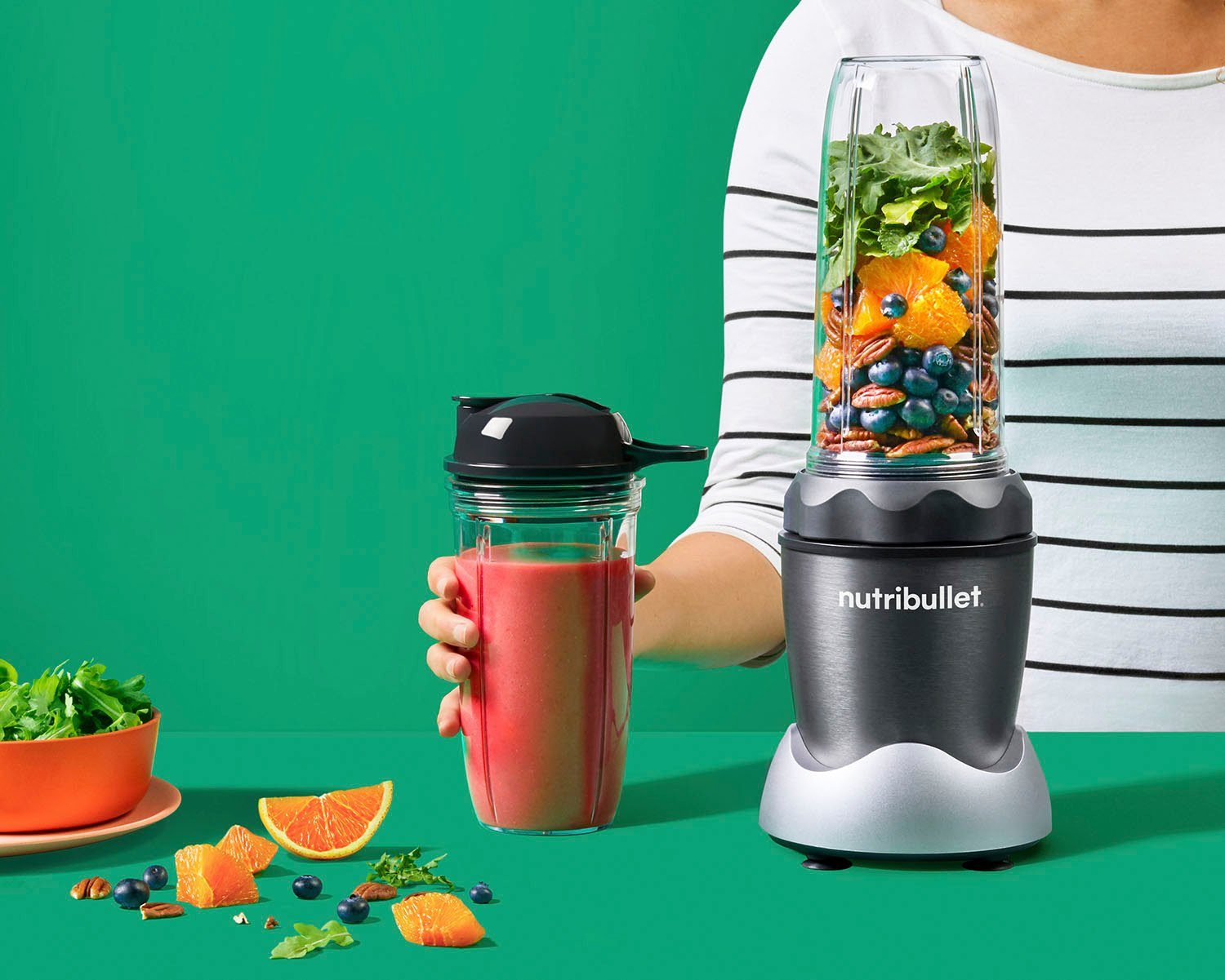 nutribullet Smoothie-Maker NB100DG, 1000 W, Standmixer, Multifunktionsmixer inkl. 2 To-Go Trinkbecher, Dunkelgrau