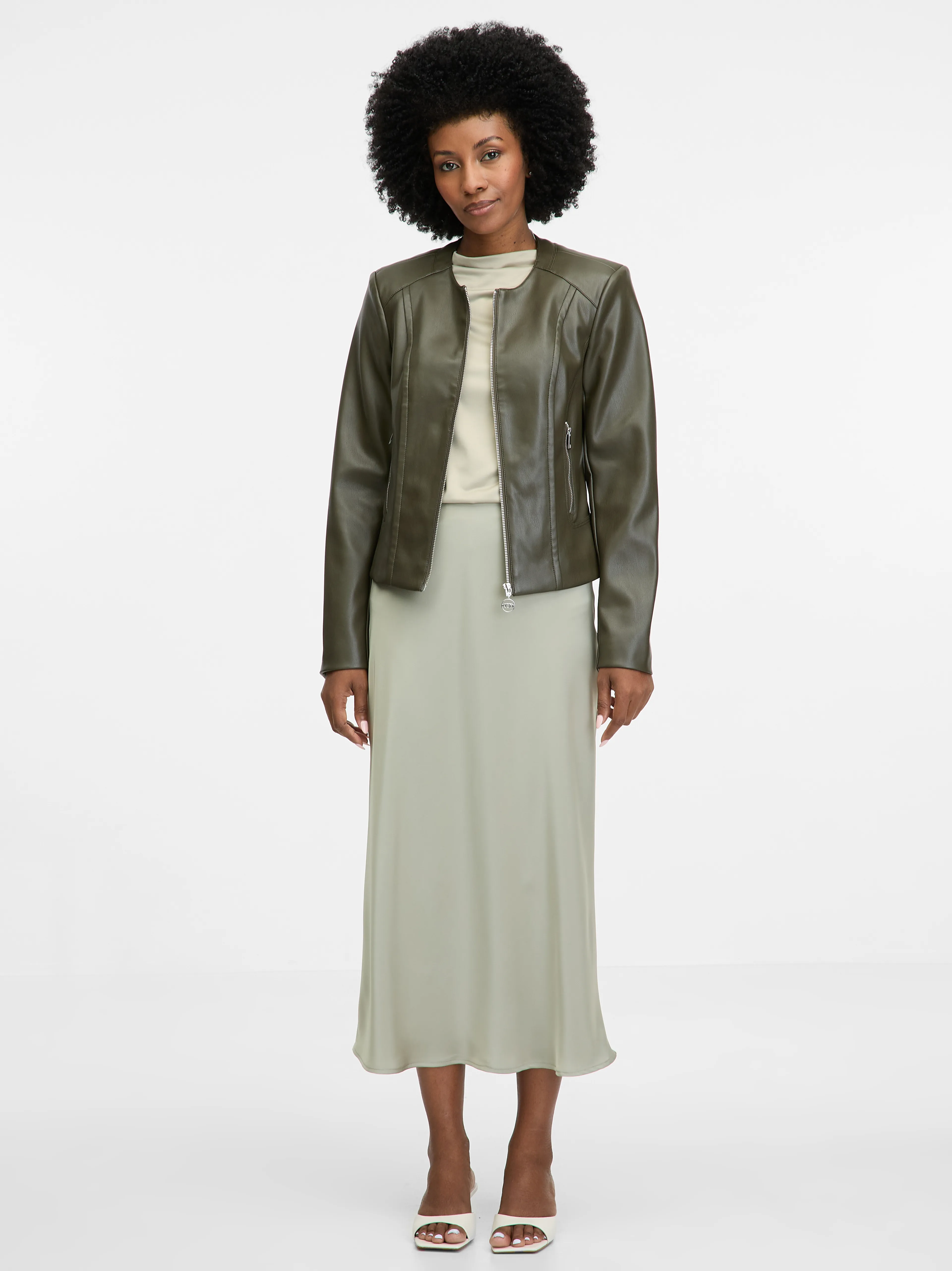 Khaki Damen Lederjacke ORSAY