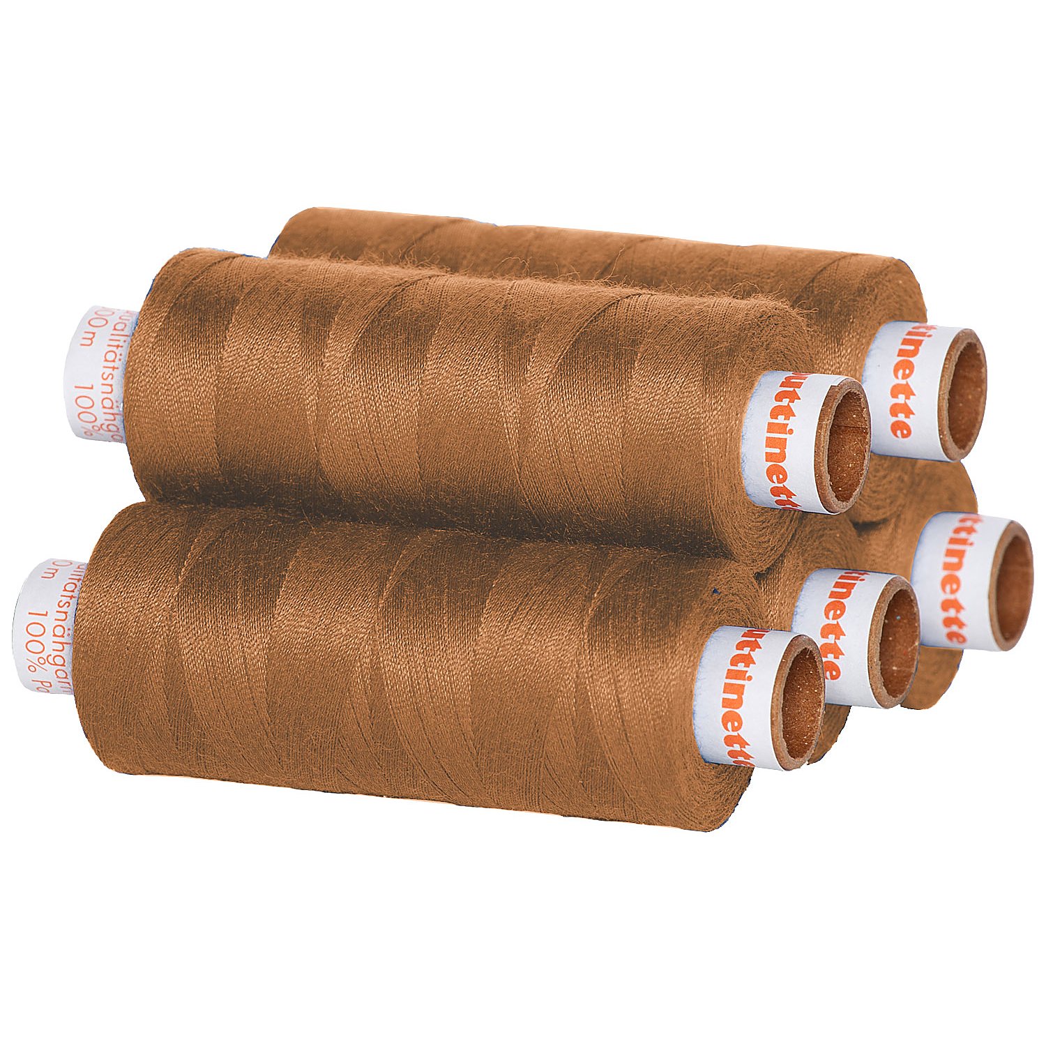 buttinette Universal-Nähgarn, Stärke: 100, 5er-Pack, hellbraun