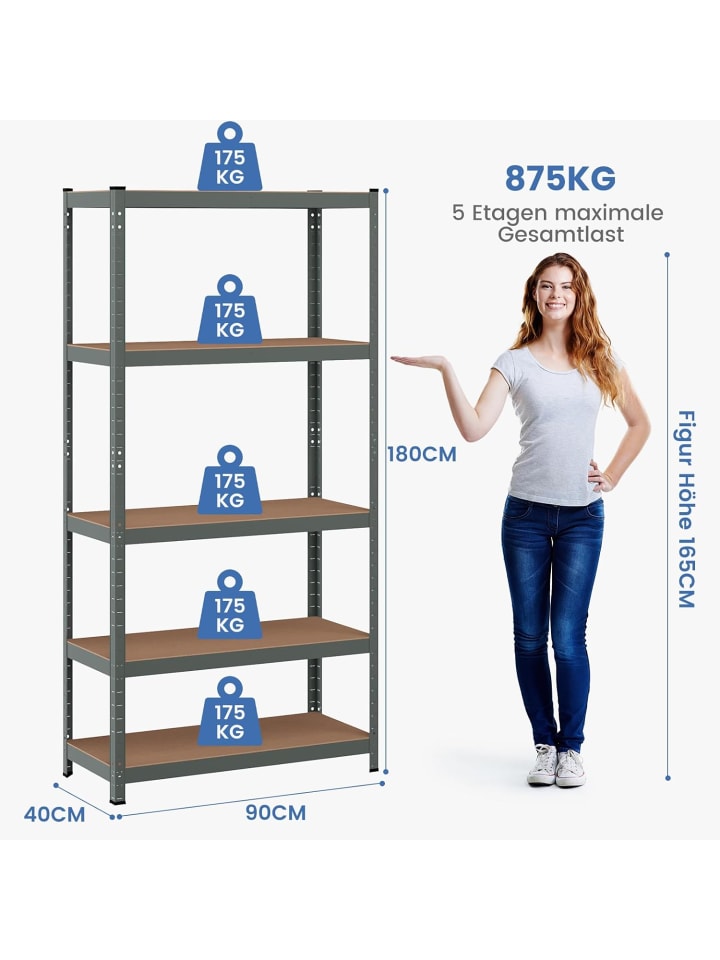 COSTWAY Lagerregal Schwerlastregal 180,5x90x40,5cm in Grau günstig kaufen onesize