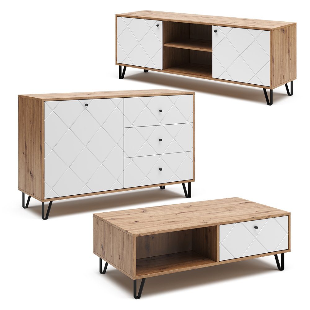 Vicco Lowboard TV-Schrank NIZZA Artisan/Weiß