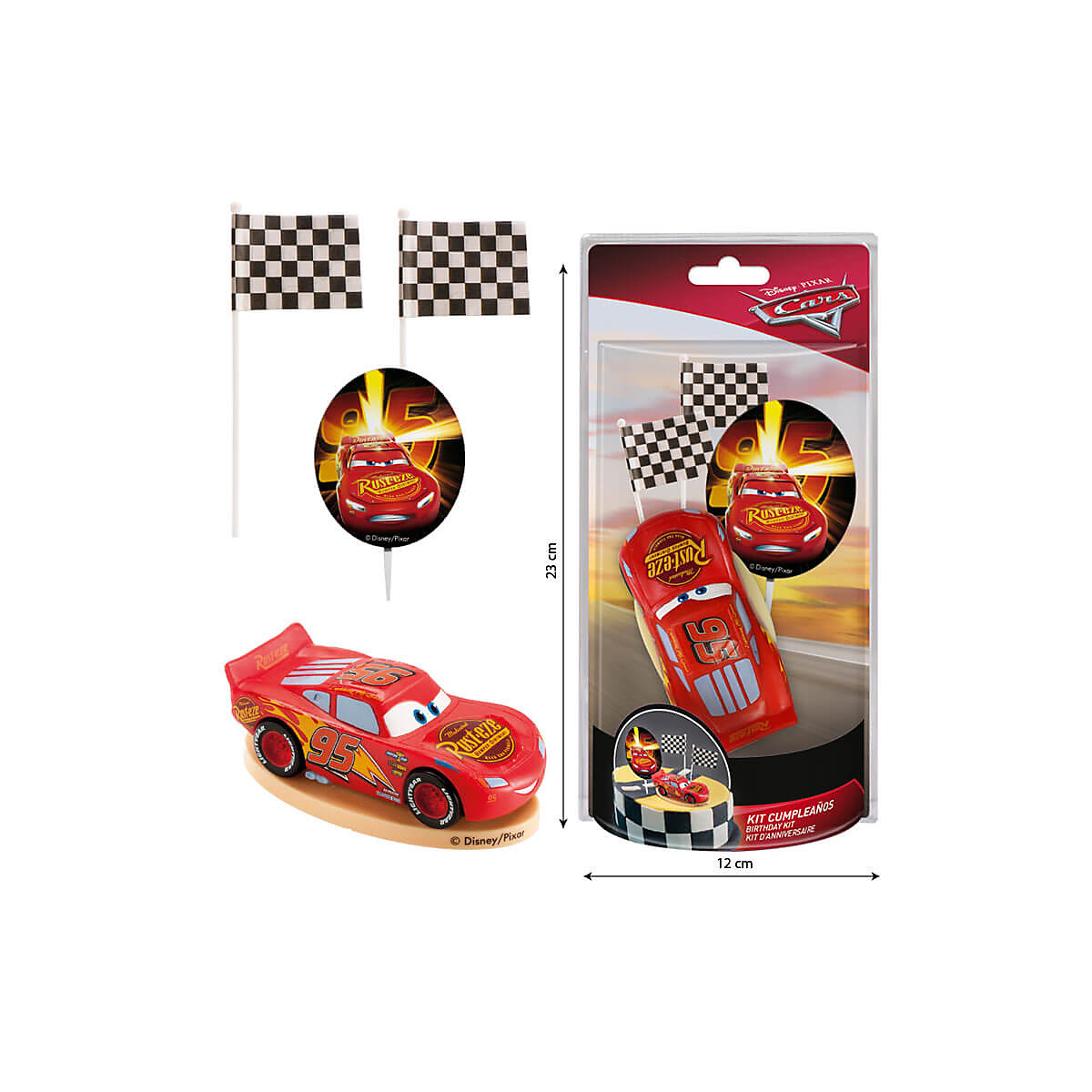 Tortendeko Set Cars Lightning McQueen mit Auto Fahnen und Kerze zum Geburtstag