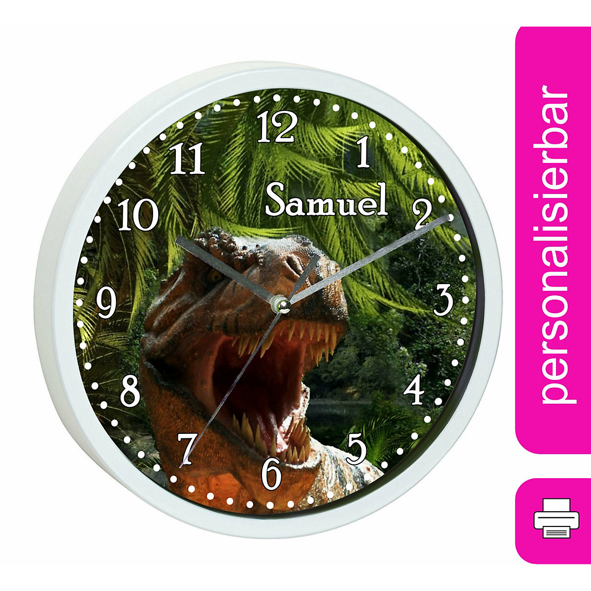 Kinder Wanduhr personalisiert mit Name T-Rex