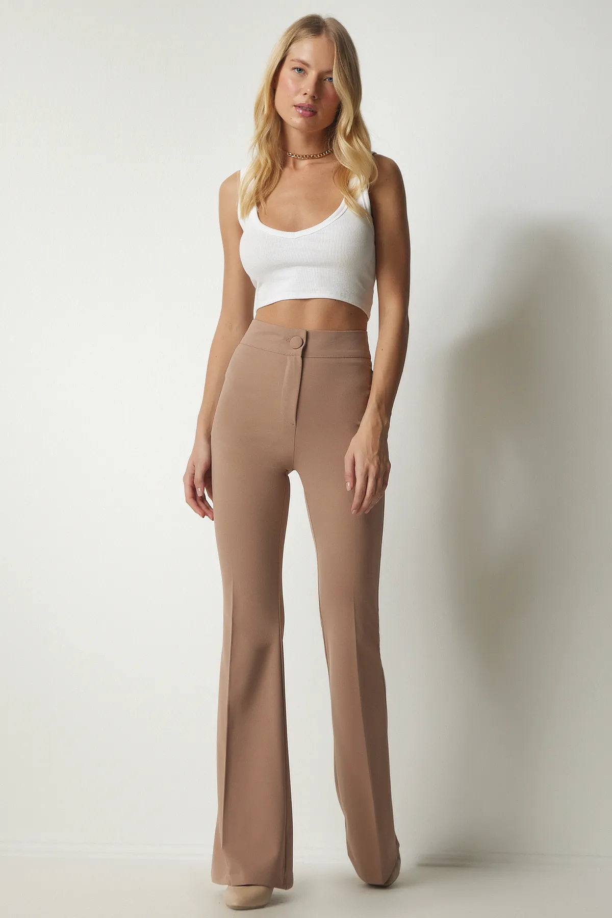 Happiness İstanbul  Beige Schlaghose für Damen MS00012