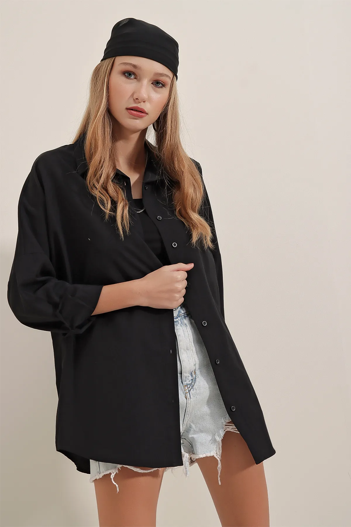 Bigdart  Schwarzes Oversize-Lang-Basic-Shirt für Damen 3900