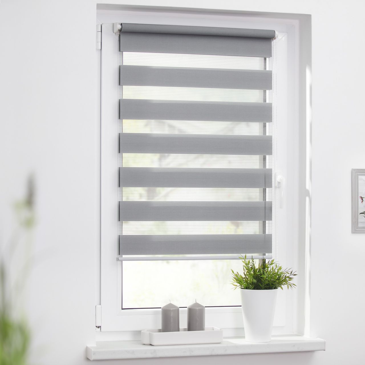 Lichtblick Duo-Rollo Klemmfix, ohne Bohren - Grau, 110 cm x 150 cm (B x L)