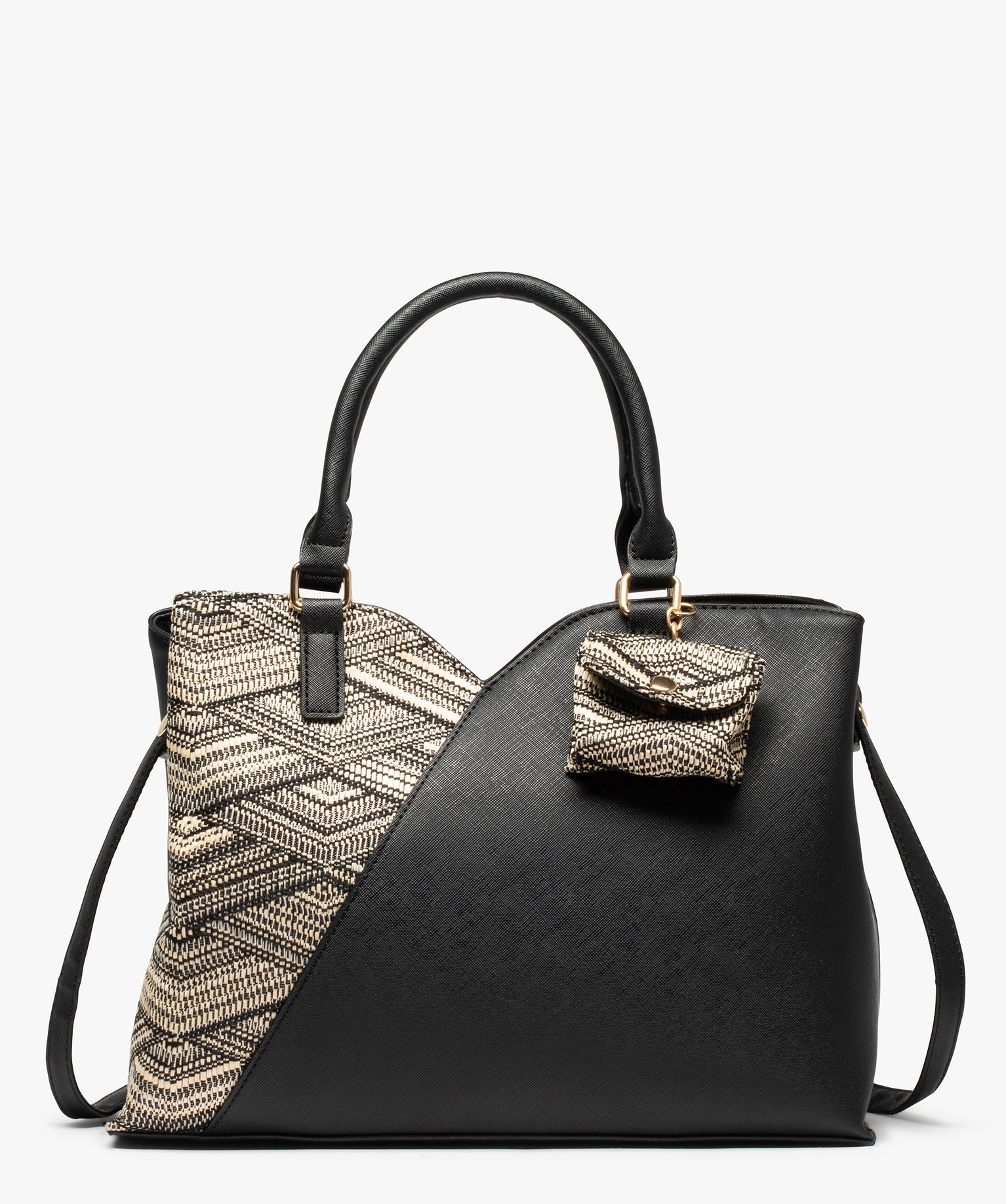 Sac à main bimatière avec breloque pochette et bandoulièr... noir | GEMO