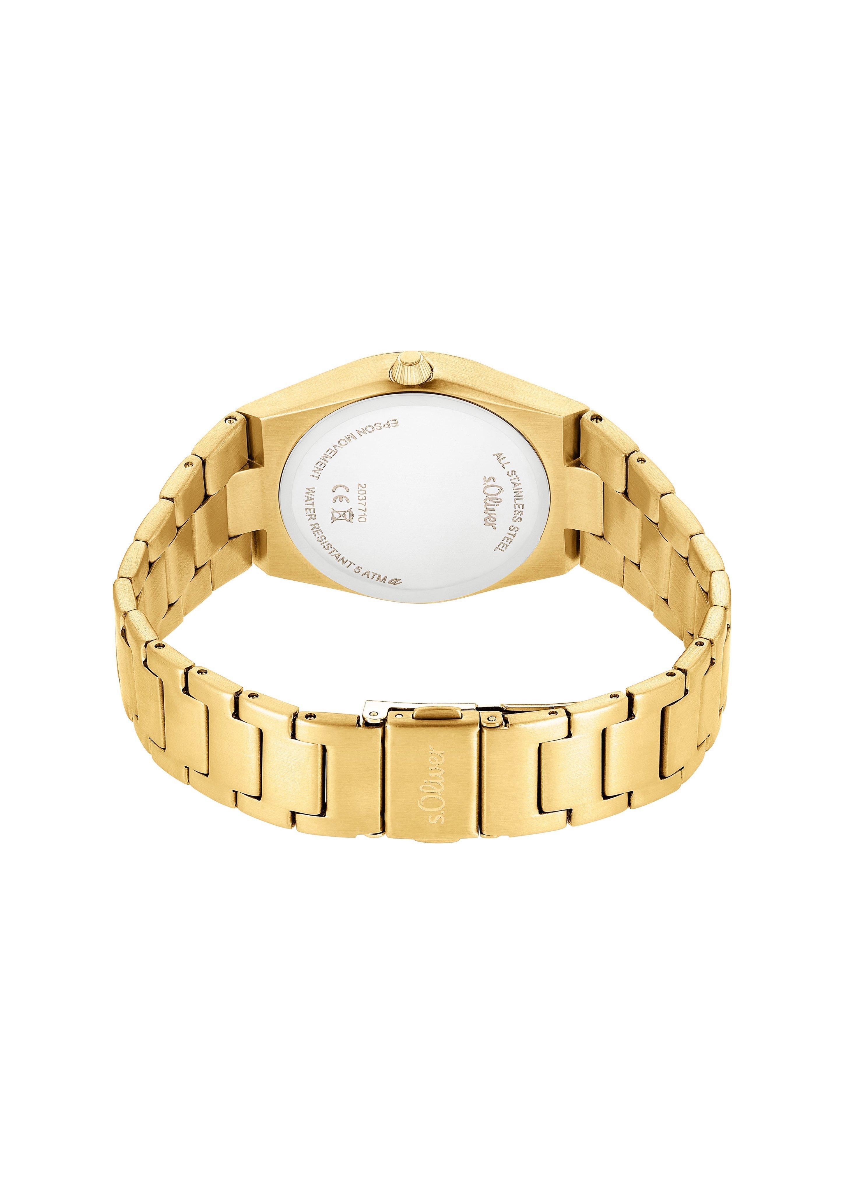 Goldene Edelstahl-Armbanduhr mit blauem Ziffernblatt  6009569-19B0