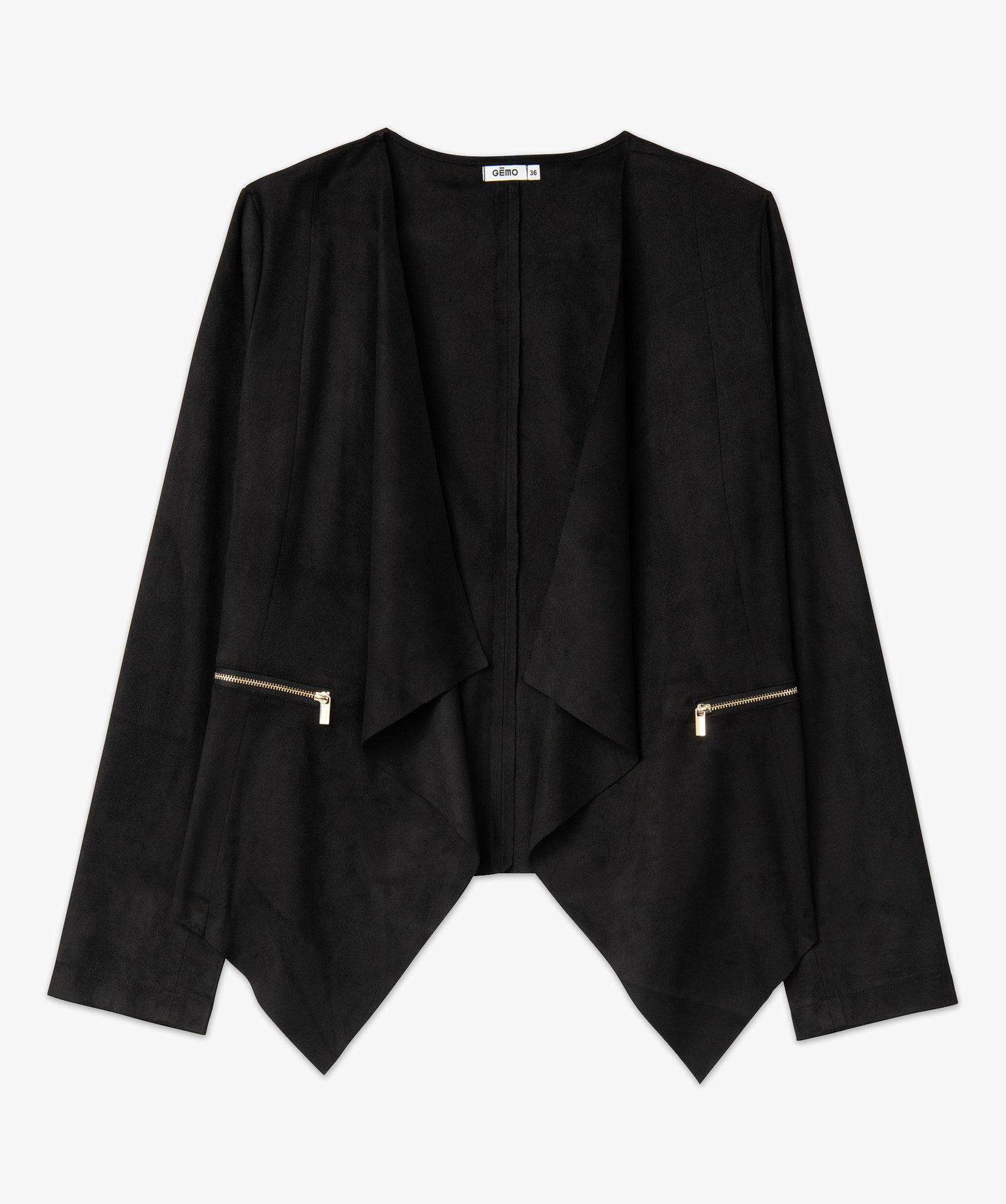 Veste en suédine souple portée ouverte femme noir | GEMO