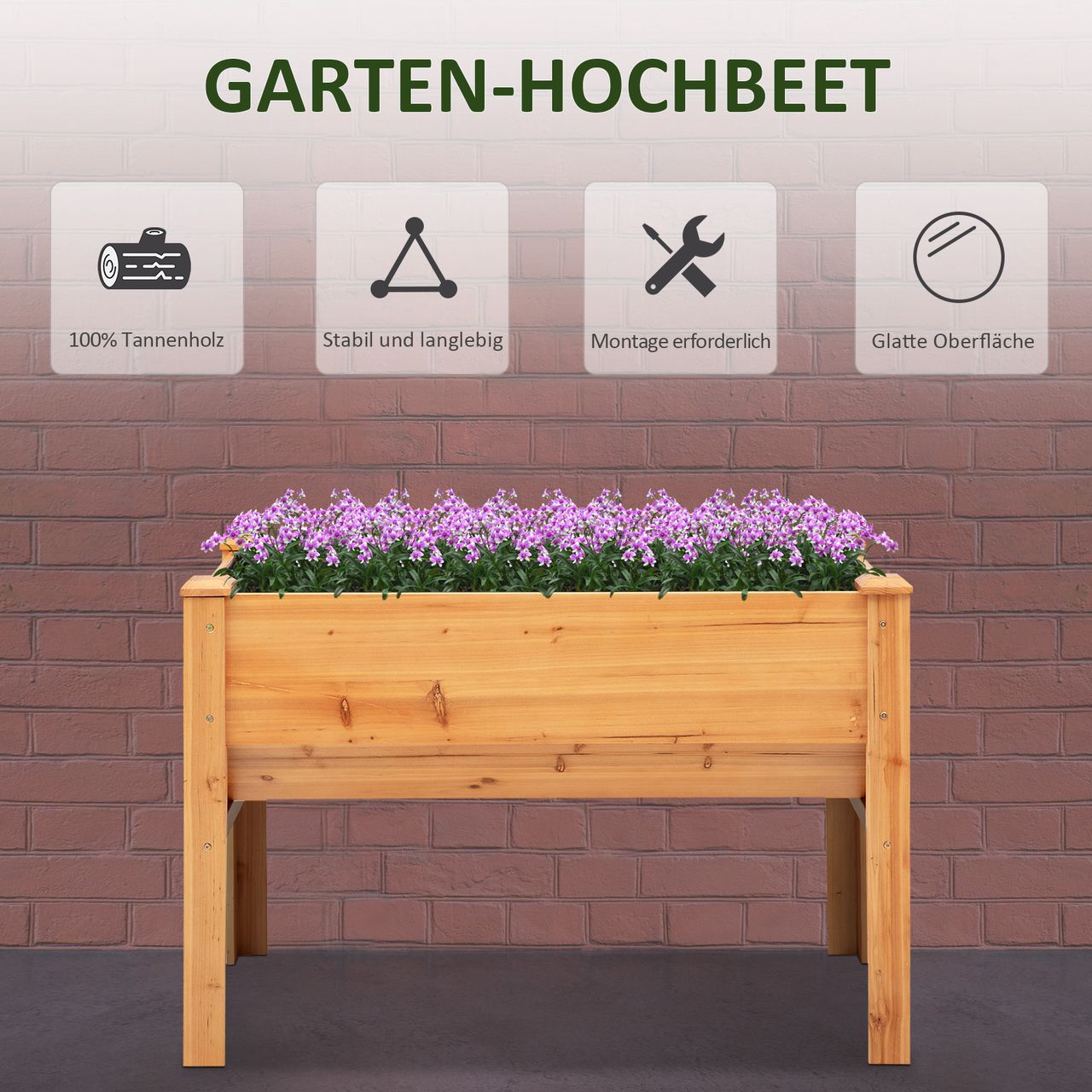 Outsunny Hochbeet aus Holz Kräuterbeet mit Abflussloch Haken Füßen