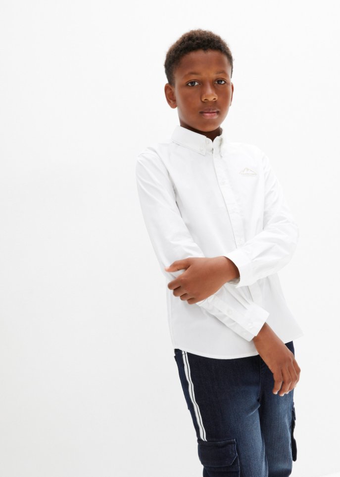 Jungen Langarmhemd mit Stickerei, Slim Fit