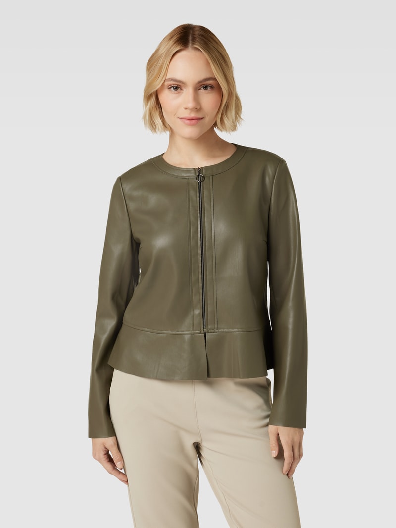 Jacke in Leder-Optik in khaki