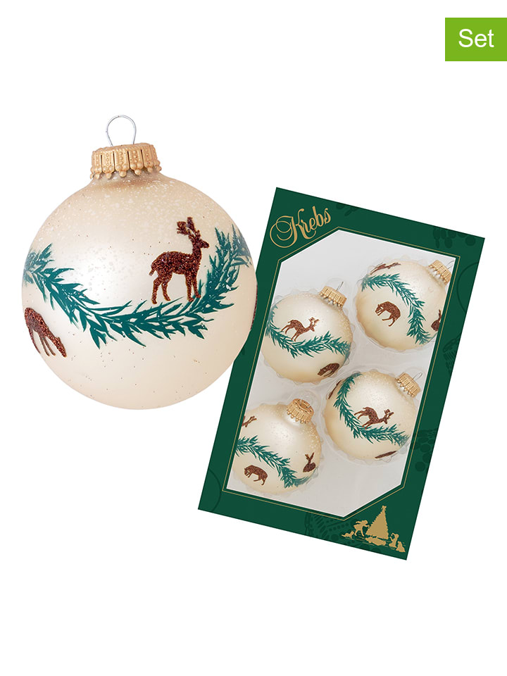 Krebs Glas Lauscha Christbaumkugeln in Creme/ Braun/ Grün - 4 Stück - Ø 7 cm günstig kaufen onesize