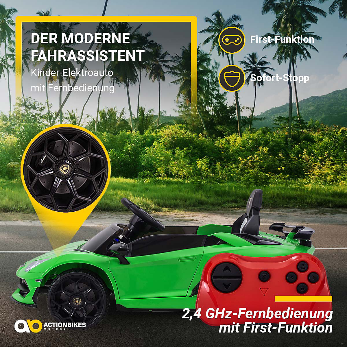 Kinder Elektroauto Lamborghini Aventador - Einsitzer - 2x35 Watt - Kinderauto mit Fernbedienung - Soundmodul