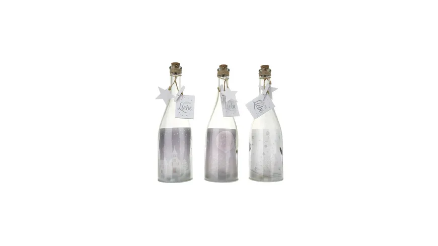 GILDE Glas 5-LED Sekt-Flaschenpost H=28cm klar