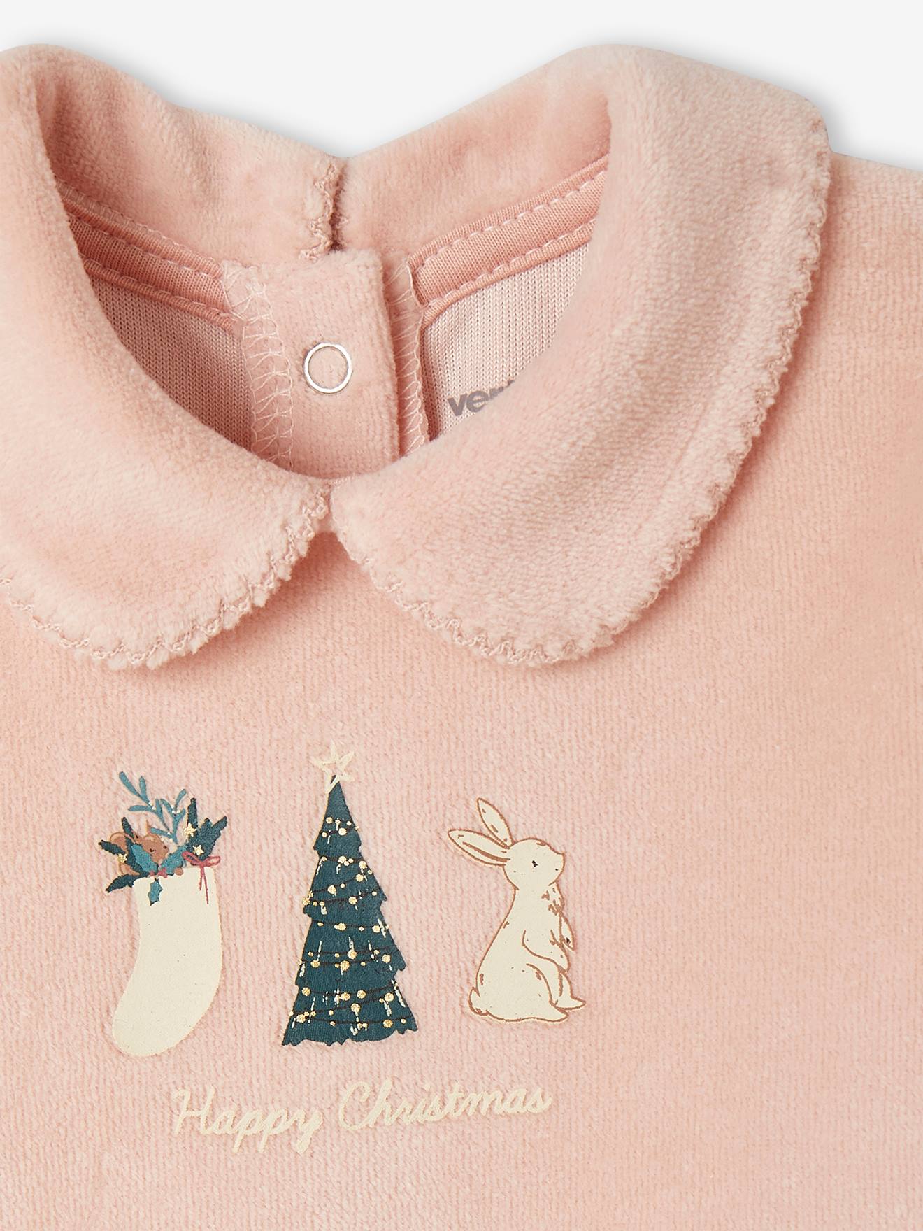Vertbaudet Weihnachtlicher Baby Samt-Schlafanzug Oeko-Tex - pudrig rosa