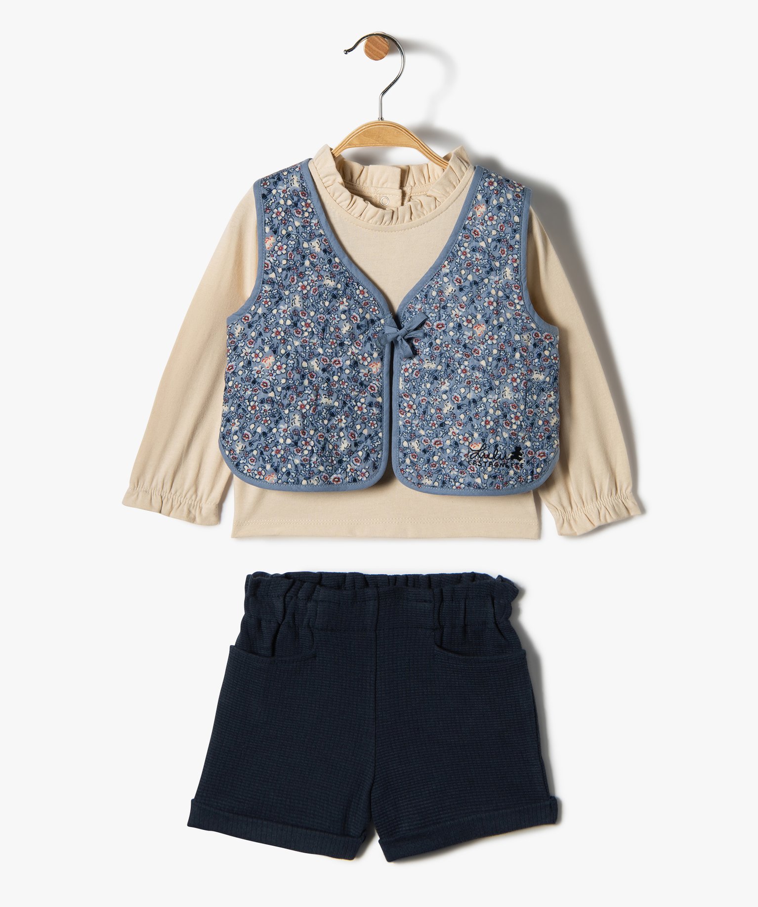Ensemble bébé fille 3 pièces : tee-shirt + gilet + short ... marine | GEMO