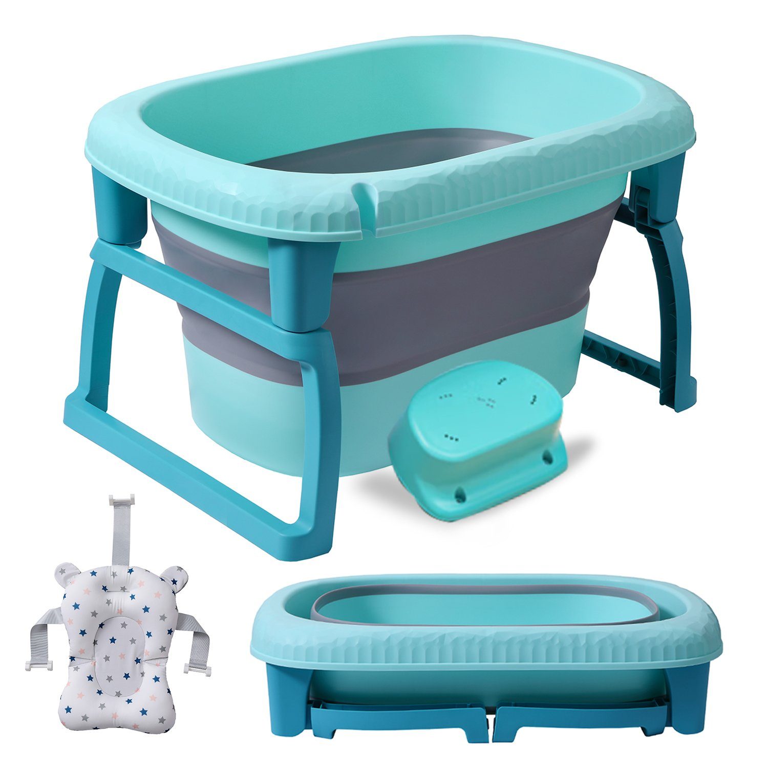 FOXSPORT Babybadewanne 3 in 1 Faltbare Badewanne für Kleinkinder & Kinder, Haustier, (Tragbare Badewanne für Dusche, Kinder Summer Schwimmbad), Wanne mit Badewannensitz für 3-6 Jahre und Duschrille für 0-3 Jahre
