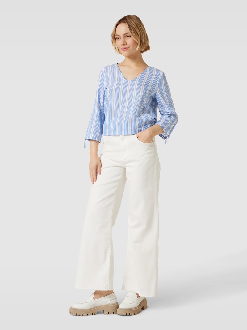 Bluse mit Streifenmuster und Schnürungen in weiß