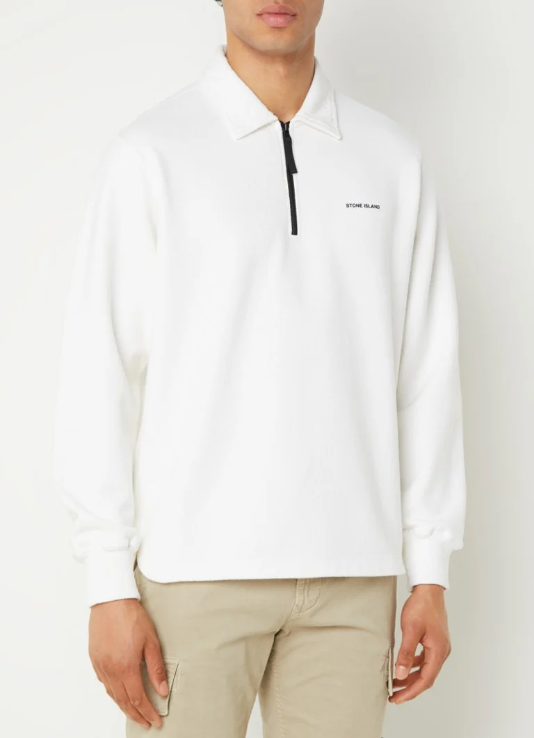 Πουλόβερ λεπτής πλέξης Stone Island 61055 με φερμουάρ στο μισό μέρος και λογότυπο