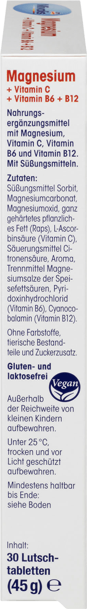 Magnesium + Vitamin C + Vitamin B6 + B12, Lutschtabletten, 30 St., 45 g