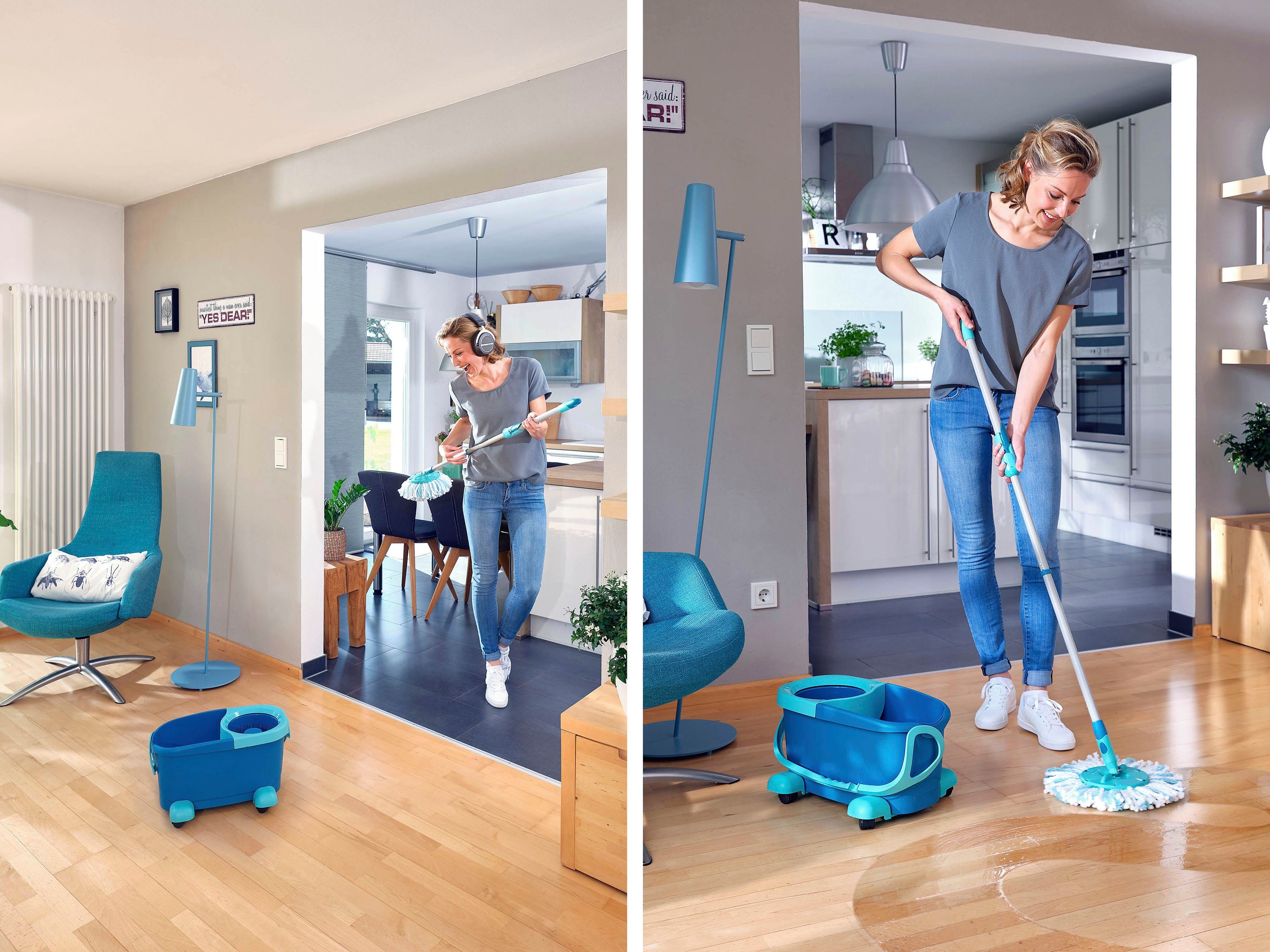 Leifheit Bodenwischer-Set Set CLEAN TWIST Disc Mop Ergo Mobile, inkl. Rollwagen und Eimer