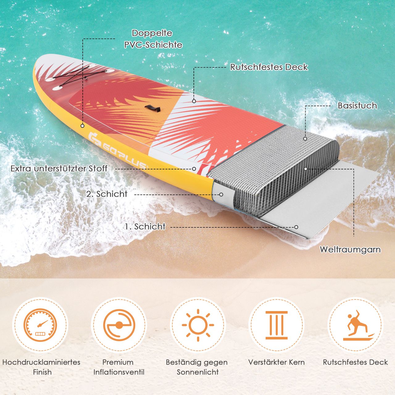 Costway 335 x 76 x 15cm Aufblasbares Stand Up Paddling Board, mit Paddel